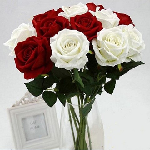 11 Uds. Flor Artificial Rosa romántica DIY Flor de seda Artificial Blanca Roja para fiesta decoración de boda para el Día de San Valentín ► Foto 1/6