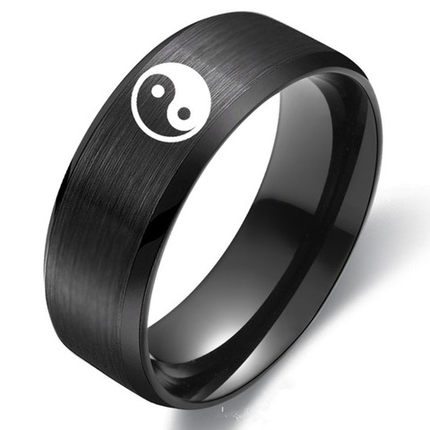 Anillo de acero inoxidable con símbolo de Yin Yang para hombre, joyería de moda de 8 mm para fiesta de boda, anillos de alta calidad ► Foto 1/3