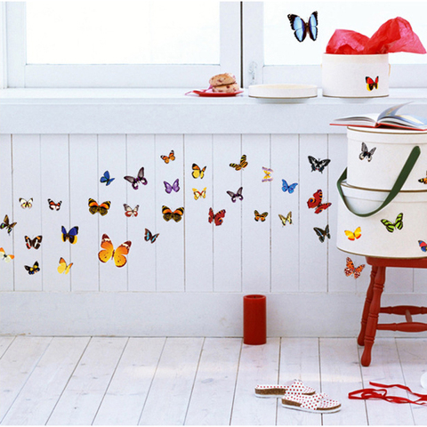 Pegatinas 3D de mariposas de colores para pared, calcomanías de Arte de pared para sala de estar, pegatinas románticas de mariposa de flores, papel tapiz de decoración del hogar, 81 Uds. ► Foto 1/5