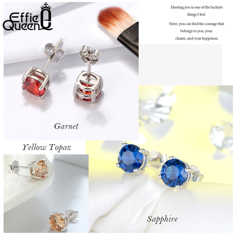 Effie Queen-pendientes de plata de ley 925 para mujer, con cristal de circonita transparente roja y púrpura, pendientes de broche a la moda, regalo de joyería BE84-W ► Foto 1/1