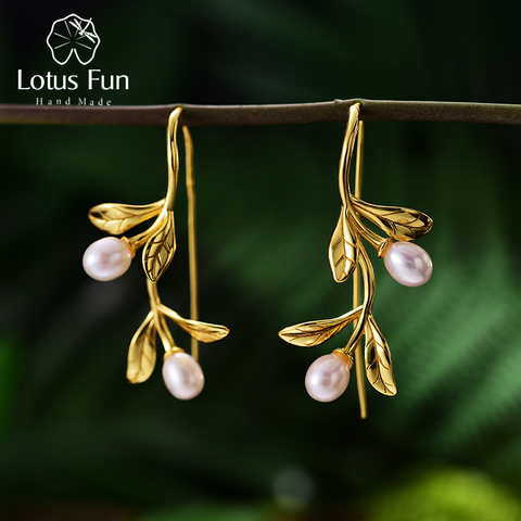 Lotus Fun-Pendientes de perlas naturales para mujer, joyería fina, en forma de gotas de agua y hojas de oliva, aretes de gota ► Foto 1/6