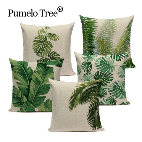 Plátano tropical hojas Fundas de colchón hoja de palma Almohadas Carcasas Lino decorativo Almohadas Gran piso hogar Mantas Almohadas ► Foto 1/6