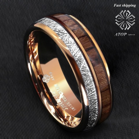 Anillo de tungsteno con incrustaciones de madera Koa para hombre, joyería, domo de oro rosa de 8mm ► Foto 1/1