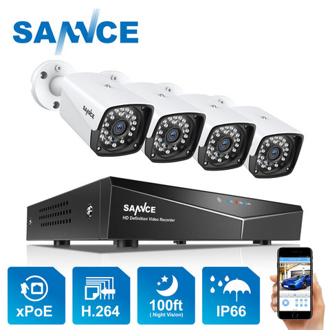 4CH XPOE 2MP sistema de cámaras de seguridad Kit 4 Uds bala 1080P cámara IP al aire libre Vídeo impermeable de Vigilancia Conjunto NVR IP66 SANNCE ► Foto 1/6