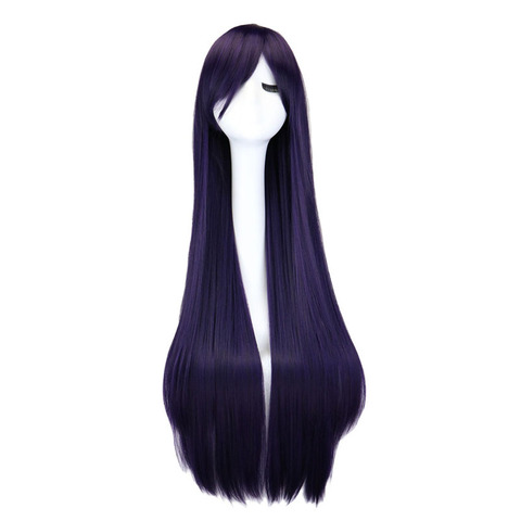 QQXCAIW largo y recto peluca Cosplay negro púrpura negro rojo rosa azul marrón oscuro 100 Cm pelucas de pelo sintético ► Foto 1/6