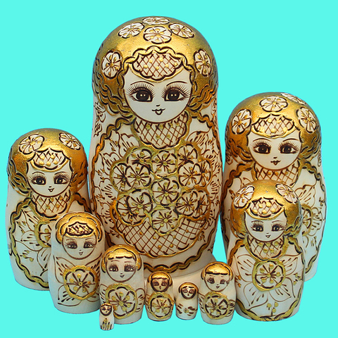 Juego de 10 muñecas rusas de madera, Matryoshka dorada, regalos creativos de Navidad, muñecas matrioshka tradicionales ► Foto 1/6