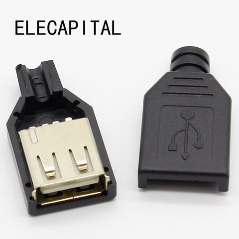 Conector de enchufe tipo A hembra, USB, 4 pines, con cubierta de plástico negro, 10 Uds. ► Foto 1/4