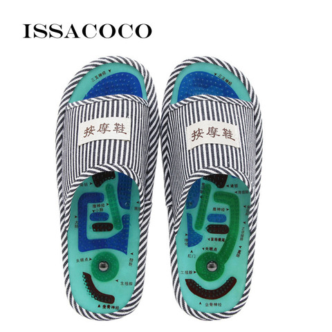 ISSACOCO-Sandalias de masaje para hombre, pantuflas para interior de casa, de rayas azules, con imán, para verano ► Foto 1/1