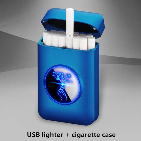 Nuevo encendedor de carga USB y caja de cigarrillos creativo pantalla LED gráfica carga USB a prueba de viento encendedor electrónico sin llama ► Foto 1/6