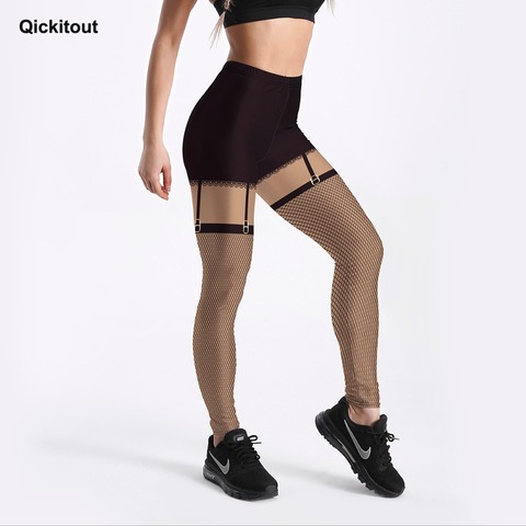 Leggings de estilo Digital 3D Qickitout para mujer pantalones de malla desmontables negros con estampado de mallas de entrenamiento ajustado pantalones casuales de Fitness ► Foto 1/6