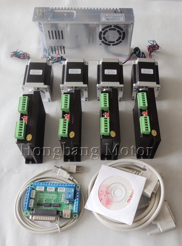 Kit de 4 ejes para enrutador CNC, controlador de motor paso a paso TB6600, 4 Uds., placa de salida, motor Nema23 de 270 Oz + fuente de alimentación ► Foto 1/3