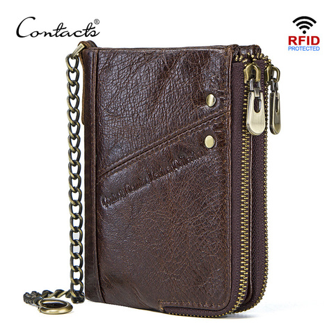 Carteras de Cuero genuino de contacto para hombres RFID cartera corta cremallera monedero pequeño para hombre portomonee portatarjetas hombre walet ► Foto 1/6