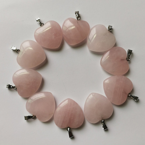 Lote de 12 unidades de colgante en forma de corazón de cuarzo rosa natural, joyería para la fabricación de collares, accesorios, venta al por mayor ► Foto 1/3