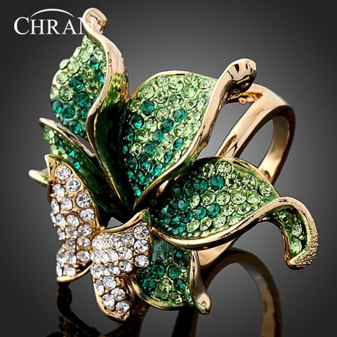 CHRAN venta al por mayor anillos de joyería de fiesta de Color dorado elegantes anillos de boda con forma de mariposa de cristal para mujer ► Foto 1/6