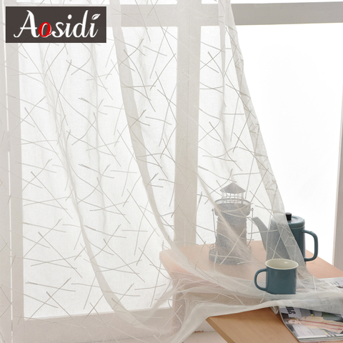 Nueva geometría-cortinas de tul bordadas para sala de estar, cortina transparente moderna para dormitorio, persiana de ventana, tamaño personalizado ► Foto 1/6