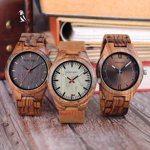 BOBO pájaro madera reloj hombres reloj masculino diseño especial relojes de cuarzo en caja de regalos de madera W-Q05 Envío Directo ► Foto 1/6