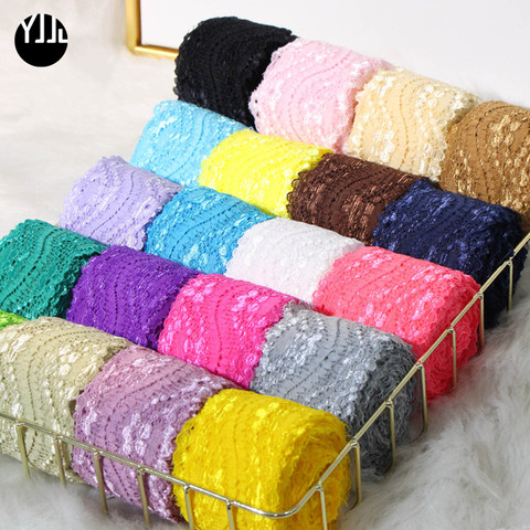 Cinta de encaje elástica de 24 colores variados, 5,5 CM de ancho, bordado, tela de encaje africano, adornos de encaje para coser, accesorios de boda, 5 yardas ► Foto 1/6