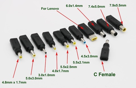 USB 3,1 C hembra a DC 4,0x4,8x1,7mm/5,5x2,1x2,5mm/7,4 x 5,0mm macho a adaptador de conector para Lenovo Asus HP DELL Lapto ► Foto 1/6