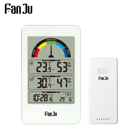 FanJu FJ3356-estación meteorológica con termómetro, despertador Digital, higrómetro electrónico para pared exterior e interior ► Foto 1/6