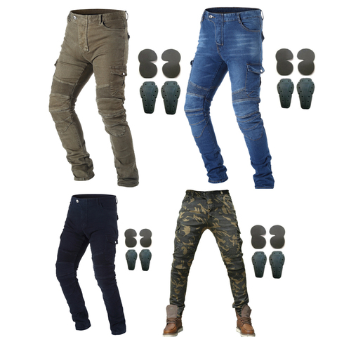 Pantalones jeans de motociclismo, pantalón de motocross, con 4 placas protectoras tipo armadura para rodillas y caderas, para carreras de motos y ciclismo ► Foto 1/6