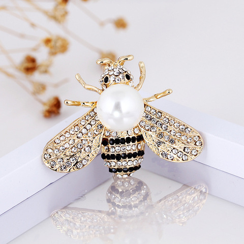 CINDY XIANG-broches de abeja con diamantes de imitación para mujer, broche de abeja con perlas, accesorios para invierno, 2 colores a elegir, buen regalo ► Foto 1/5