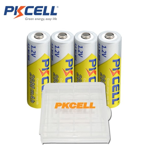 4 uds PKCELL AA baterías de 1,2 V 2300mah-2600MAH AA ni-mh batería recargable aa batteria y 1 uds batería espera caso ► Foto 1/6