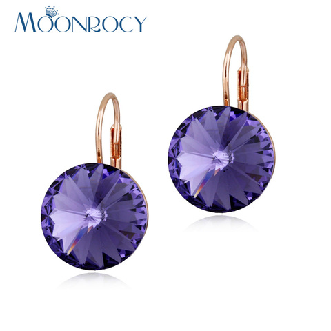 MOONROCY-pendientes redondos de cristal para mujer, joyería, Color oro rosa, aretes de boda, colgantes para mujer, azul, morado ► Foto 1/6