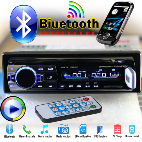 Stereo Nueva 12V del coche de Bluetooth FM Radio Reproductor de audio MP3 5V Cargador USB / SD / AUX  Car Electronics Subwoofer en el tablero de 1 DIN ► Foto 1/6