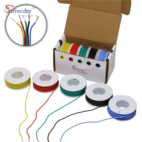 30 meteros/caja (juego de alambre trenzado de 5 colores) cable de silicona Flexible 22AWG línea de cobre estañado cada color 19,68 pies ► Foto 1/1