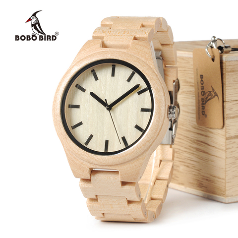 BOBO BIRD-reloj de madera para hombre, relojes de cuarzo de madera de arce con movimiento japonés, caja de regalo de madera, se acepta envío con logotipo ► Foto 1/1