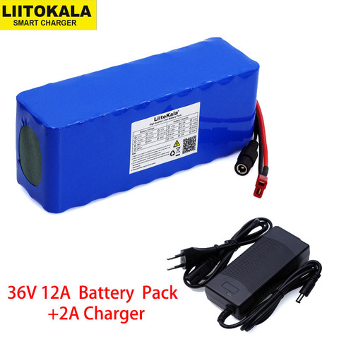 Liitokala-Paquete de batería de litio de alta potencia, 36V, 12Ah, 18650, para motocicleta, patinete eléctrico, con BMS + cargador de 42v y 2A ► Foto 1/6
