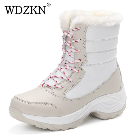 2022 mujeres nieve botas de invierno botas de plataforma inferior impermeable botines de mujer de piel gruesa de algodón zapatos tamaño 35-42 ► Foto 1/6