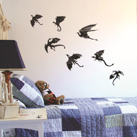 7 unids/set fantasía Halloween divertido etiqueta de la pared para decoración para dormitorio infantil dinosaurios regalo 3D dragón pared arte siluetas de dragón ► Foto 1/5