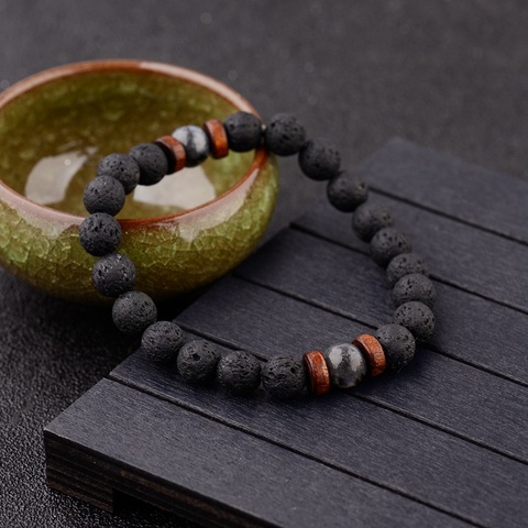 Amazer Vintage negro pulseras de piedra de lava hombres meditación Natural pulsera con cuentas de madera mujeres oración joyería Yoga Dropshipping ► Foto 1/6