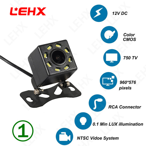 LEHX-cámara de visión nocturna para coche, vista trasera de coche, aparcamiento automático, impermeable, 170 grados, HD, impermeable, CCD, monitor HD ► Foto 1/6