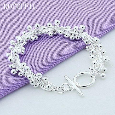 DOTEFFIL de Plata de Ley 925 Plata lisa de uva perla pulsera para mujer de moda encanto boda fiesta de compromiso de ► Foto 1/3