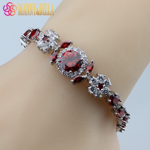 Pulsera de boda de Plata de Ley 925 para mujer, joyería nupcial, calidad AAA, granate rojo, regalo, envío gratis ► Foto 1/6