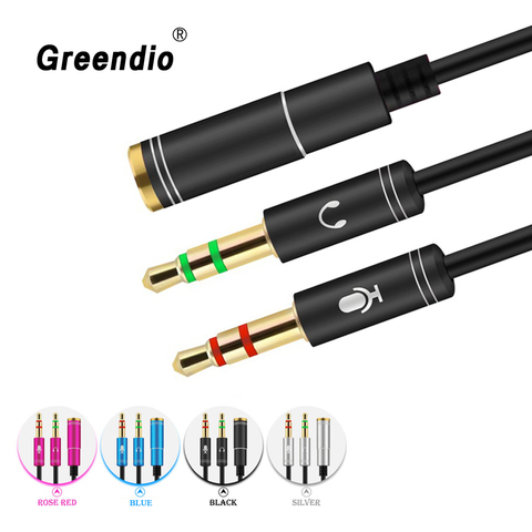 Greendio divisor auriculares para ordenador 3,5mm hembra a 2 macho 3,5mm Audio Mic Y Splitter Cable auricular adaptador PC ► Foto 1/6