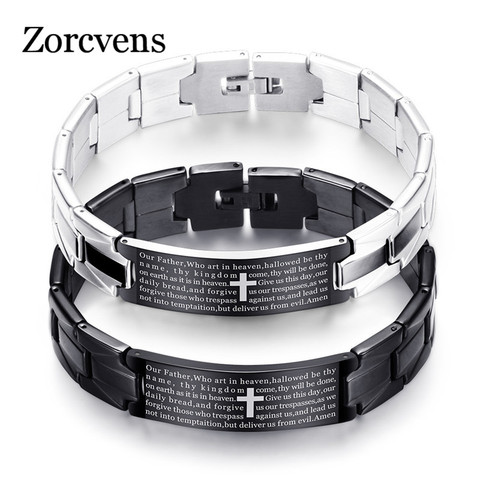 ZORCVENS-pulsera de acero inoxidable para hombre, brazalete de Cruz cristiana de Jesús a la moda, joyería ► Foto 1/6