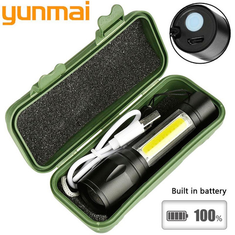 Yunmai 1517 2000lm construido en batería Mini linterna Q5 y Cob Led de Zoom de aluminio de 4 modos linterna recargable de la linterna ► Foto 1/5