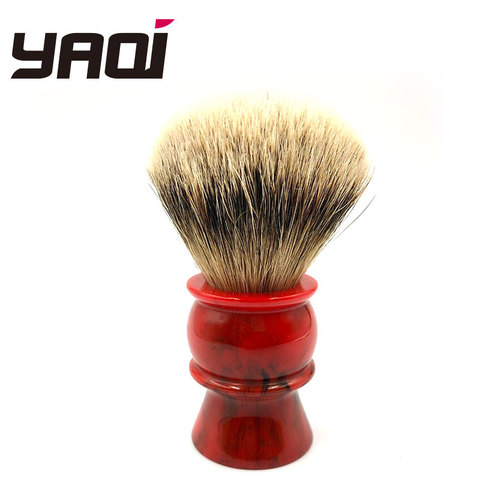 Yaqi-brochas de afeitar con mango de resina roja para hombre, 100% de pelo de tejón de Punta plateada, 24MM ► Foto 1/5