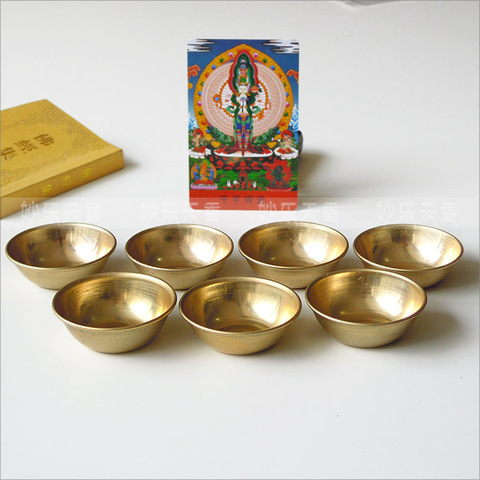 Cuenco tibetano de cobre para dar agua a Buda, minitaza de latón para meditación, decoración de escritorio para el hogar, 7 unidades ► Foto 1/5