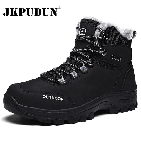 Botas de cuero genuino para hombre de invierno con piel 2022 botas de nieve cálidas para Hombre Zapatos casuales de trabajo de invierno botas de goma militar JKPUDUN ► Foto 1/6