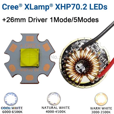 Cree-emisor de luz LED de alta potencia XHP70.2, 6V, blanco frío, Neutral, blanco cálido, 16mm, 20mm, PCB de cobre + 26mm, 1 modo o 5 modos de controlador ► Foto 1/4