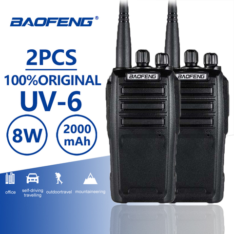 Baofeng-walkie-talkie UV-6, Radio de dos vías, UHF, VHF, 2000 canales, 8w, 128 mAh, 10 KM, equipo de policía, Amador, 2 uds. ► Foto 1/6
