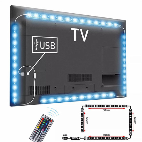 TV retroiluminación USB 5V de potencia 4x50cm/2x50cm x 2 100cm tira de LED Flexible RGB luz 2m 3m blanco/PCB negro de fondo LED cinta ► Foto 1/6