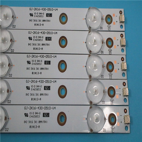 Kit de tira de LED para iluminación trasera para 43PFT4131 43PFS5301 GJ-2K15-430-D510 GJ-2K16-430-D510-V4 01Q58-A, 10LED(3V) 842,5mm, 5 uds. ► Foto 1/6