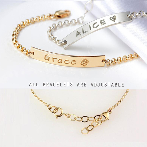 Pulsera personalizada con nombre del bebé, brazalete de acero inoxidable ajustable para bebé Infante Niño, pulsera de identificación personalizada para chica, regalo de amistad para niño ► Foto 1/6