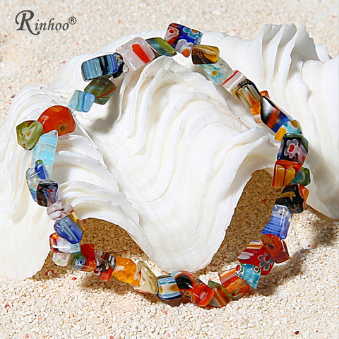 RINHOO-pulsera elástica con piedras naturales para mujer, brazalete con abalorios, joyería colorida ► Foto 1/2
