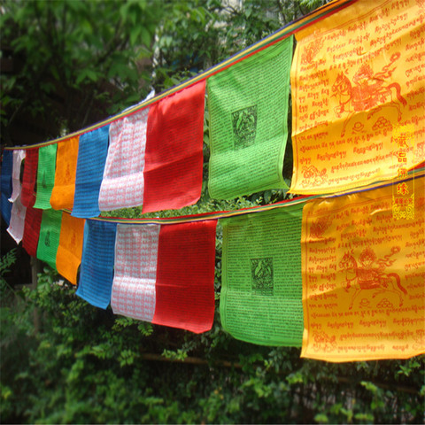 Bandera de oración budista tibetana, seda, estampado a color, 3,5 metros, 10 Uds./Cuerdas, banderas religiosos, decoración del templo, Sutra streamer ► Foto 1/6